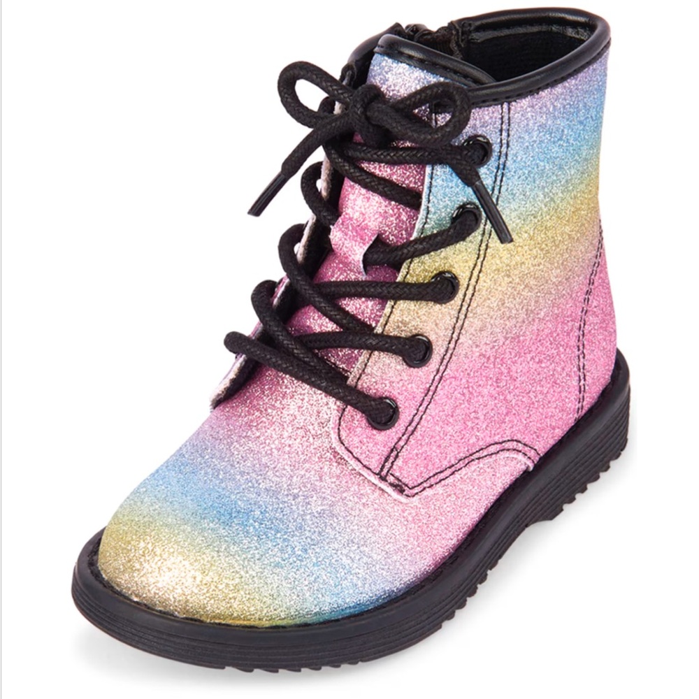 Children’s Place | Girls Glitter Rainbow Lace Up Boots | Big Kids Size 5